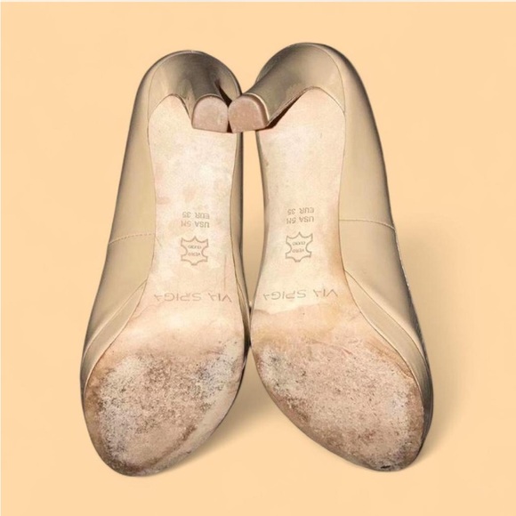 Via Spiga Nude Peep Toe Patent Leather Heels 5 - Picture 10 of 10